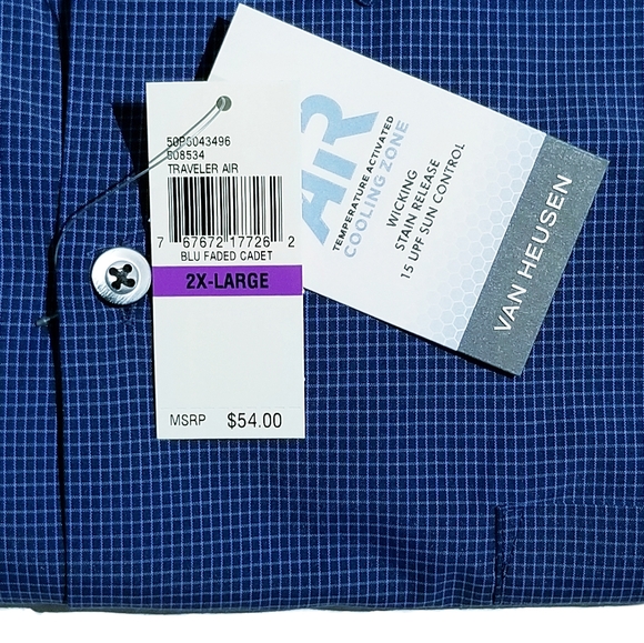 Van Heusen Air Mens Short Sleeve Button Front Shirt Blu Faded Cadet 2XL New - Picture 8 of 8